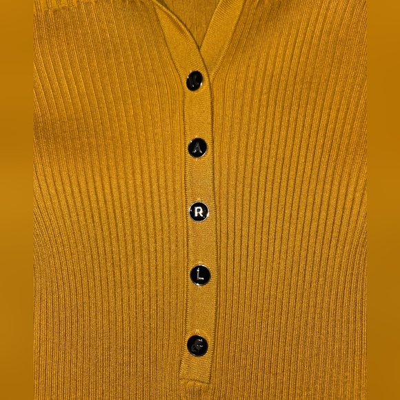 Karl Lagerfeld Yellow Button-Up Ribbed Collar Women's Sweater - Picture 6 of 10